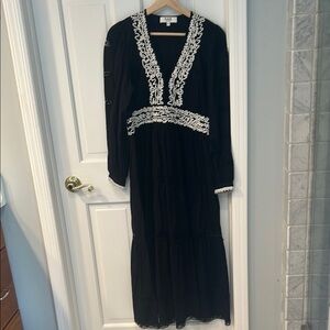 Sea Black Embellished Gown V-Neck Bishop Sleeves